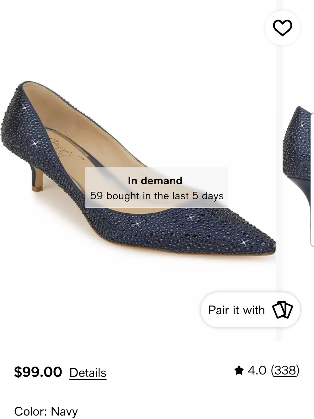 9W- JEWEL BADGLEY MISHKA Navy Crystal-Embellished Pointed Toe Kitten Heel Pumps